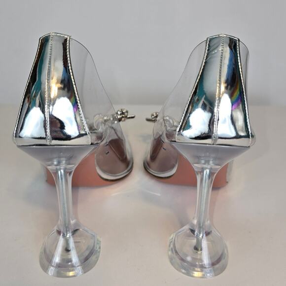 Amina Muaddi Rosie Glass Pump PVC Transparent 95MM Rhinestone Bow 38 SEE - Picture 5 of 16